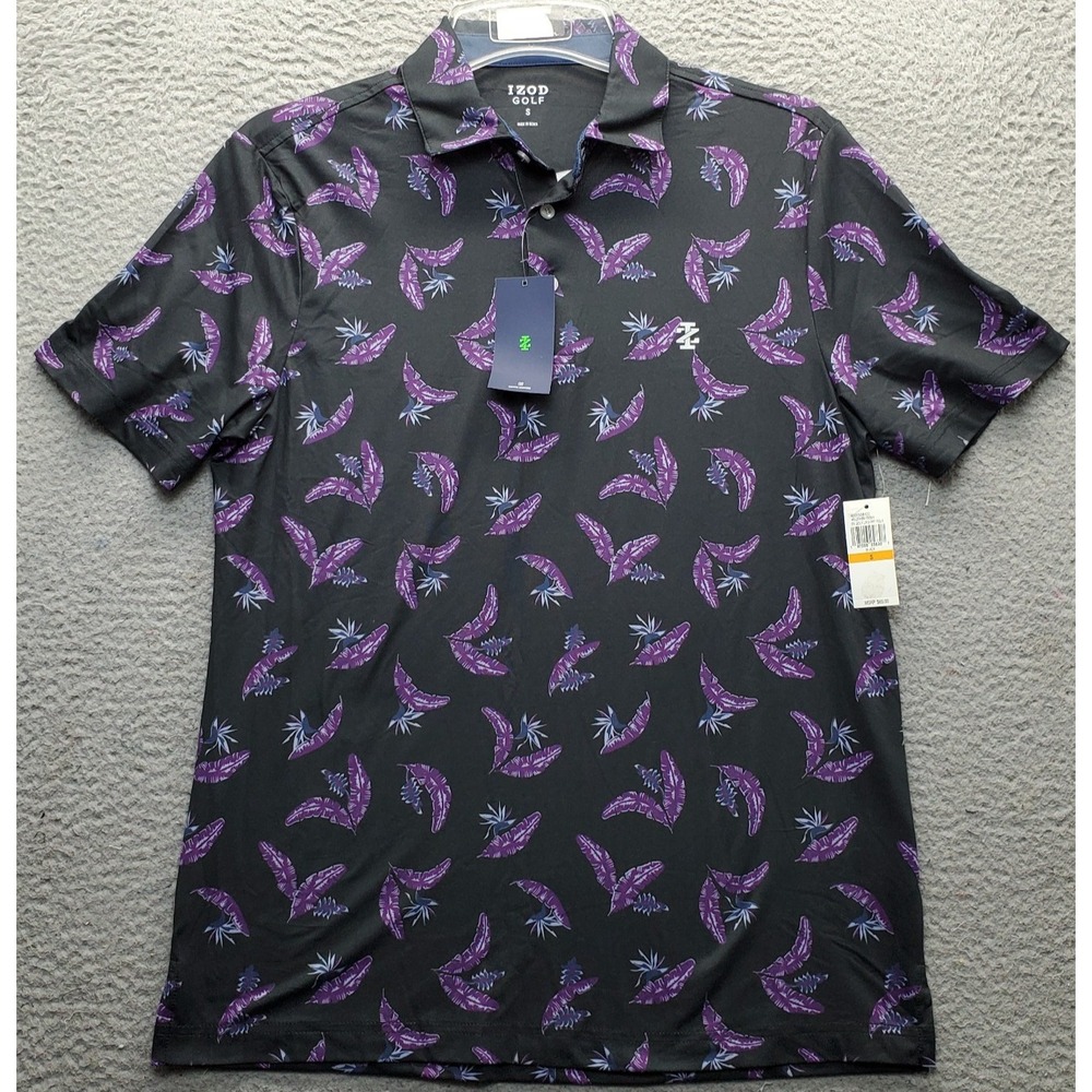 IZOD Golf Polo Shirt Mens Small Multi Tropical Leaf Print Short Sleeve Popover